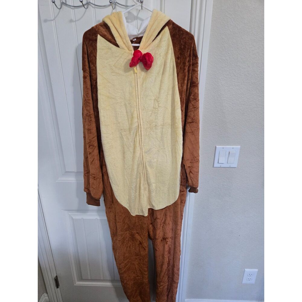 Unisex Adult XL Brown Animal Character Onesie Pajama Costume Hooded Plush